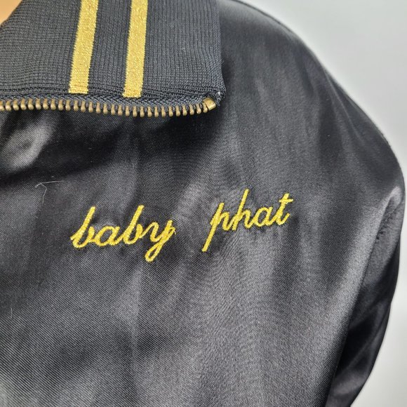 Baby Phat Womens Bomber Jacket Black Metallic Full Zip Cat Smocked Waist XL - Picture 4 of 13